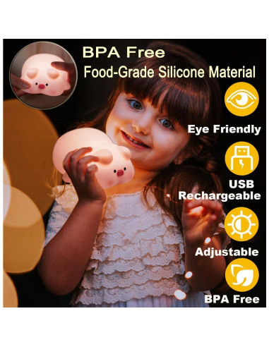 Lámpara de Noche LED Cerdo SOÑANDO MI SUEÑO Táctil 3 Niveles