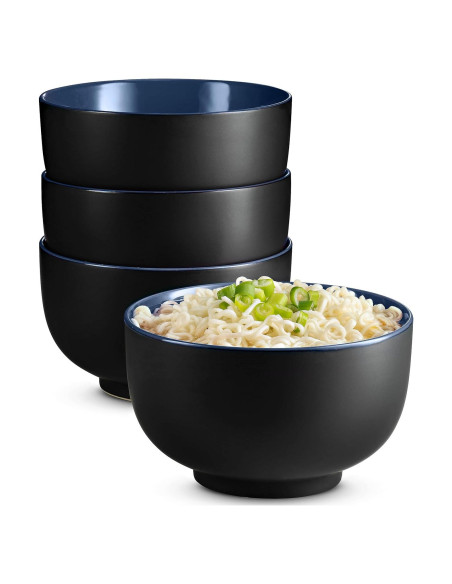 Tazones de Ramen KooK Cerámica 34 oz Set de 4 Negro/Navy