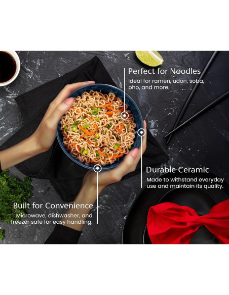 Tazones de Ramen KooK Cerámica 34 oz Set de 4 Negro/Navy