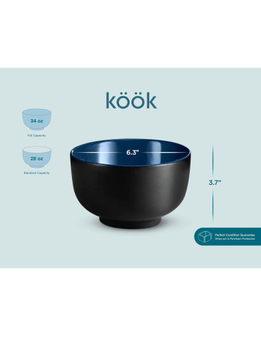 Tazones de Ramen KooK Cerámica 34 oz Set de 4 Negro/Navy