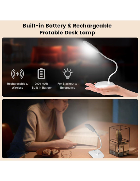 Lámpara de Escritorio TNNOP Inalámbrica 2000mAh 3 Modos Color