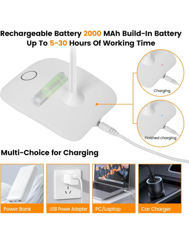 Lámpara de Escritorio TNNOP Inalámbrica 2000mAh 3 Modos Color