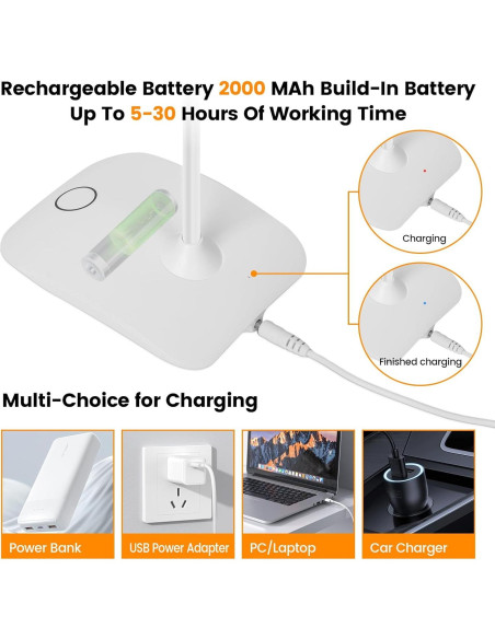 Lámpara de Escritorio TNNOP Inalámbrica 2000mAh 3 Modos Color