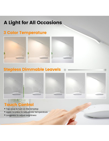 Lámpara de Escritorio TNNOP Inalámbrica 2000mAh 3 Modos Color