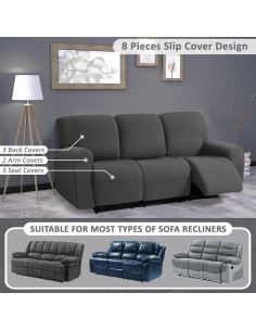 Funda Sofá Recliner ULTICOR Jacquard 8 Piezas 3 Plazas Negro 2