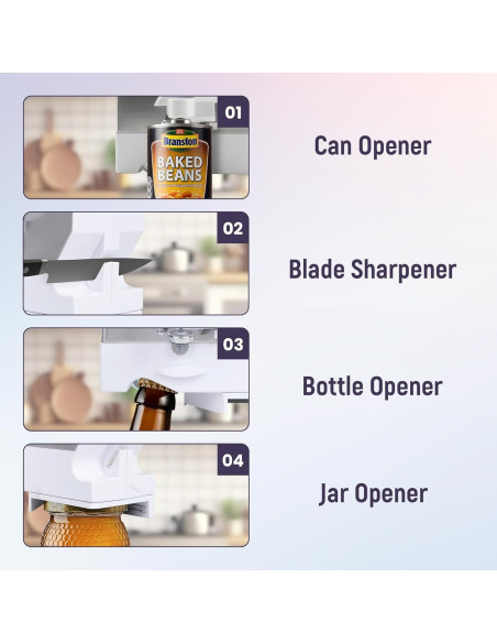 Abrelatas Eléctrico 4 en 1 Elitra Home Blanco - Afilador y Abrebotellas