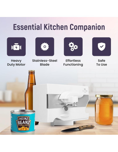 Abrelatas Eléctrico 4 en 1 Elitra Home Blanco - Afilador y Abrebotellas