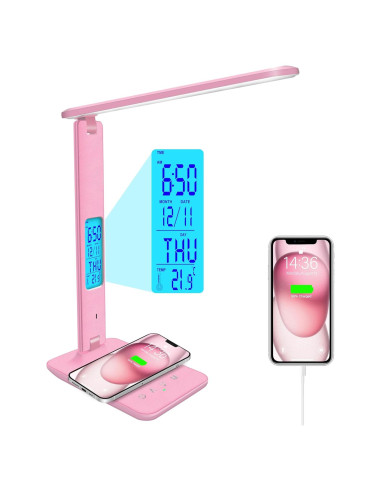 Lámpara de Escritorio SNSOK TX26C con Cargador Inalámbrico Rosa