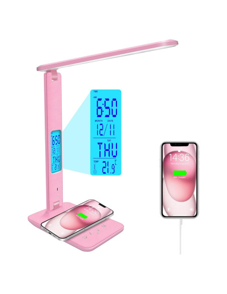 Lámpara de Escritorio SNSOK TX26C con Cargador Inalámbrico Rosa