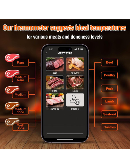 Termómetro de Carne Inalámbrico Bluetooth LFCFORLDX FM200