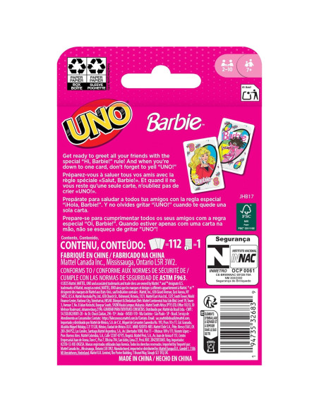 Juego de Cartas UNO Barbie Mattel con Regla Especial Juego de Cartas UNO Barbie Mattel con Regla Especial