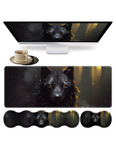 Alfombrilla de escritorio XXL FOKBVNFLL Lobo Negro 80x30 cm 4 en 1
