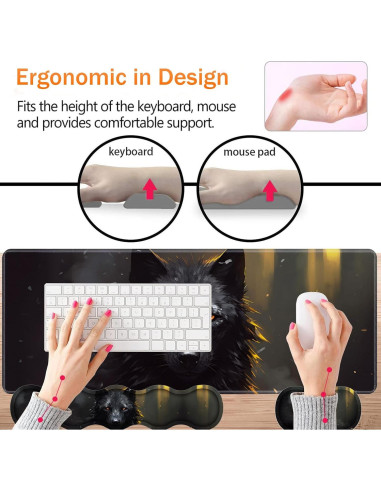 Alfombrilla de escritorio XXL FOKBVNFLL Lobo Negro 80x30 cm 4 en 1