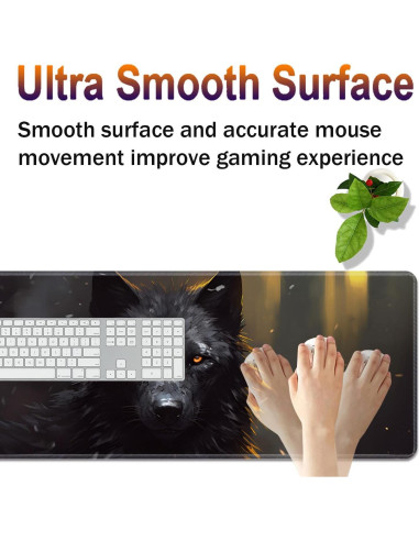 Alfombrilla de escritorio XXL FOKBVNFLL Lobo Negro 80x30 cm 4 en 1