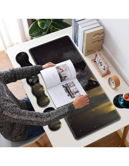 Alfombrilla de escritorio XXL FOKBVNFLL Lobo Negro 80x30 cm 4 en 1