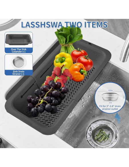 Colador Plegable LASSHSWA de Plástico y Acero Inoxidable