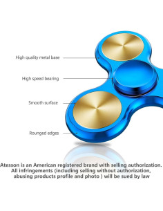 Fidget Spinner ATESSON Metal Azul, Rodamiento Acero Inoxidable 2