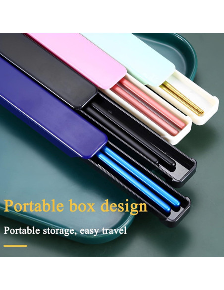 Palillos Reutilizables de Acero Inoxidable GTIEDIK 23cm Negro Azul