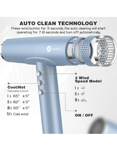 Secador de Pelo Slopehill 2000W Iónico Profesional Azul