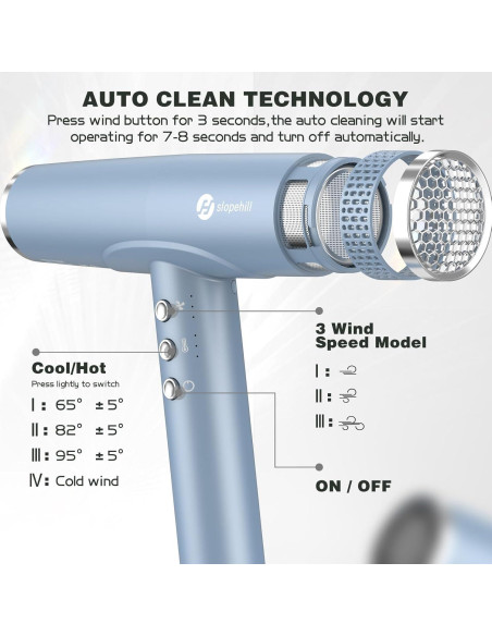 Secador de Pelo Slopehill 2000W Iónico Profesional Azul