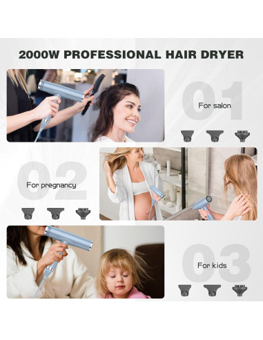 Secador de Pelo Slopehill 2000W Iónico Profesional Azul