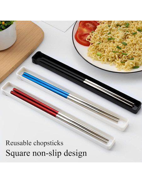 Palillos Reutilizables de Acero Inoxidable GTIEDIK 23cm Negro Azul