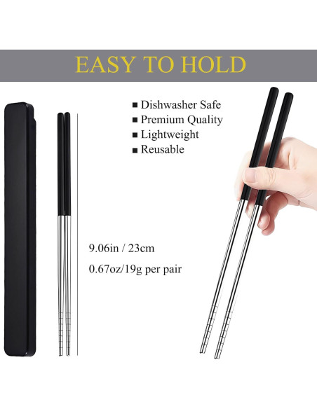 Palillos Reutilizables de Acero Inoxidable GTIEDIK 23cm Negro Azul