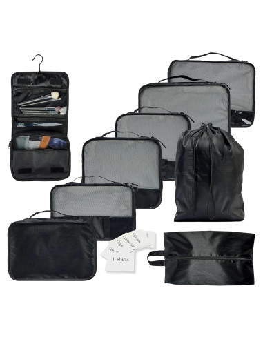 Set de 9 Cubos de Empaque Foxy Traveler - Organizador de Maletas Negro