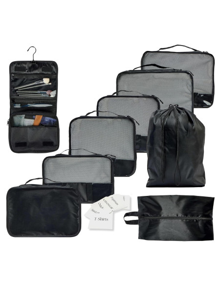 Set de 9 Cubos de Empaque Foxy Traveler - Organizador de Maletas Negro