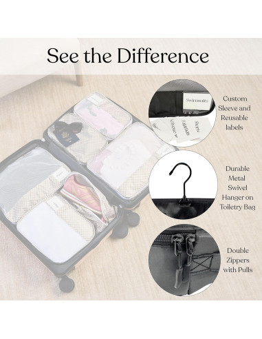 Set de 9 Cubos de Empaque Foxy Traveler - Organizador de Maletas Negro