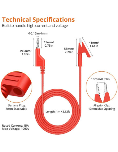 Cable de Prueba Proster 1m 15A Plátano a Cocodrilo