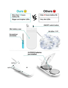 Paquete de 6 Luces de Hadas LED HOBAYS 7 pies 20 LEDs Blanco Frío 2