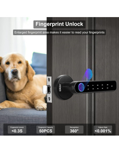 Cerradura Biométrica ERAY con Huella Dactilar y Teclado Negra