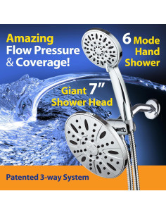 Ducha de Lluvia AquaDance 7" Cromada 6 Configuraciones 2