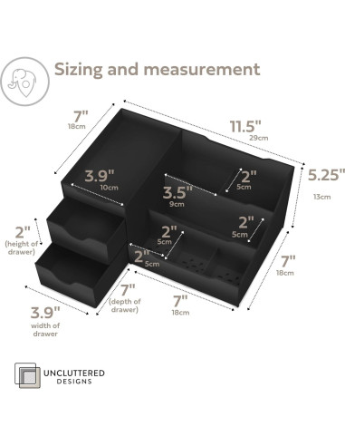 Organizador de Tocador Grande Negro Uncluttered Designs - Cajones Profundos para Cosméticos