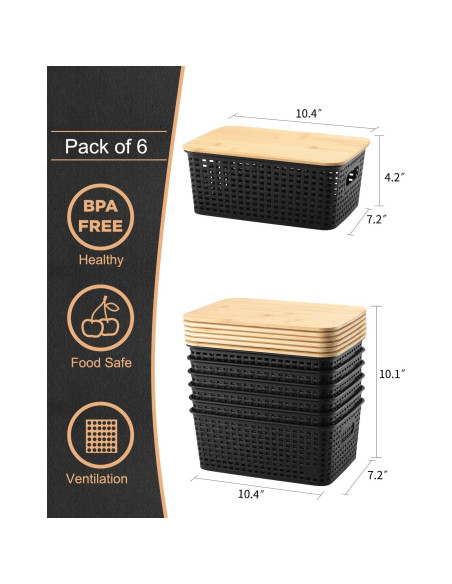 Cajas de Almacenamiento EOENVIVS 6 Piezas con Tapa de Bambú Cajas de Almacenamiento EOENVIVS 6 Piezas con Tapa de Bambú
