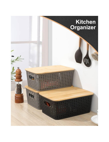 Cajas de Almacenamiento EOENVIVS 6 Piezas con Tapa de Bambú