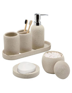Juego de Accesorios de Baño 6 Piezas Beige Boershun