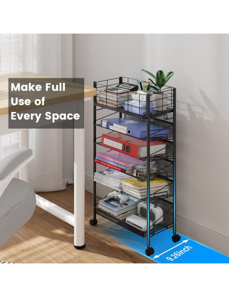 Carro de Archivos Rodante Shrivee 6 Niveles Negro 41.4x23.5x76.7cm
