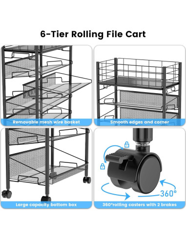 Carro de Archivos Rodante Shrivee 6 Niveles Negro 41.4x23.5x76.7cm