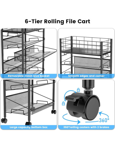 Carro de Archivos Rodante Shrivee 6 Niveles Negro 41.4x23.5x76.7cm