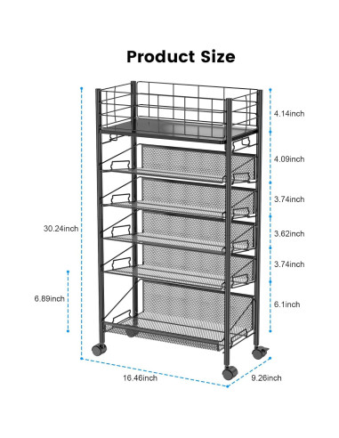 Carro de Archivos Rodante Shrivee 6 Niveles Negro 41.4x23.5x76.7cm