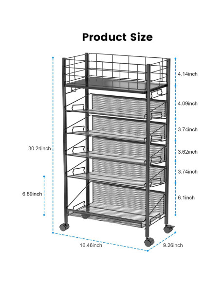 Carro de Archivos Rodante Shrivee 6 Niveles Negro 41.4x23.5x76.7cm