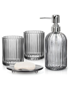 Juego de Accesorios de Baño Ulable 4 Piezas Vidrio Negro