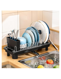 Escurridor de Platos Compacto SanDream - Metal Negro 42x16.5x19 cm