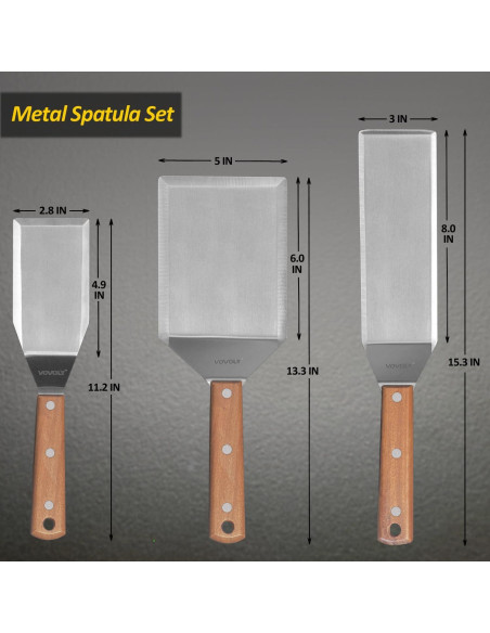 Juego de Espátulas de Acero Inoxidable Vovoly - 3 Tamaños