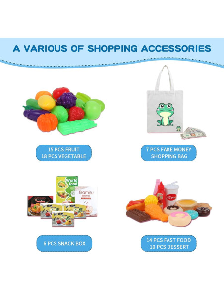 Carrito de Compras para Niños Ming You 2 en 1 con Comida Juguete