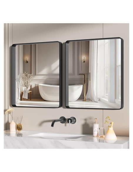 Espejo de Baño Hasipu 2 PCS 76.2 x 61 cm Marco Negro