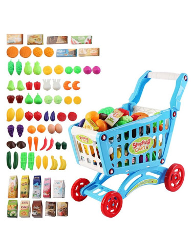 Carrito de Compras de Juguete deAO Azul con 70 Accesorios