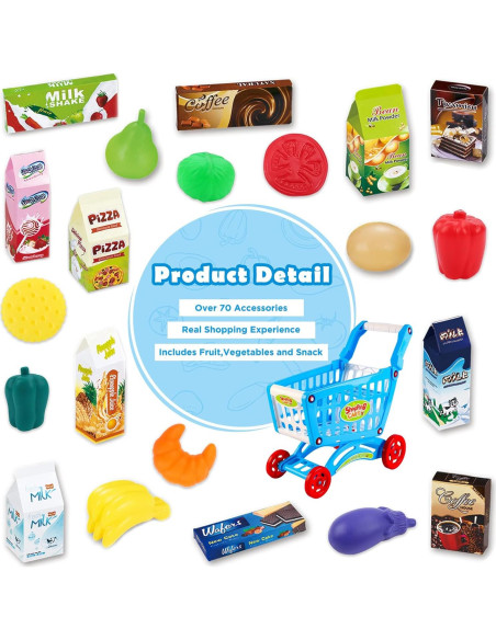 Carrito de Compras de Juguete deAO Azul con 70 Accesorios